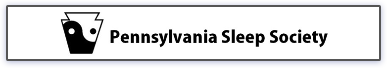 The logo for Pennsylvania Sleep Society includes the group's name and, to the left, the shape of the keystone with a yin-yang pattern inside it.