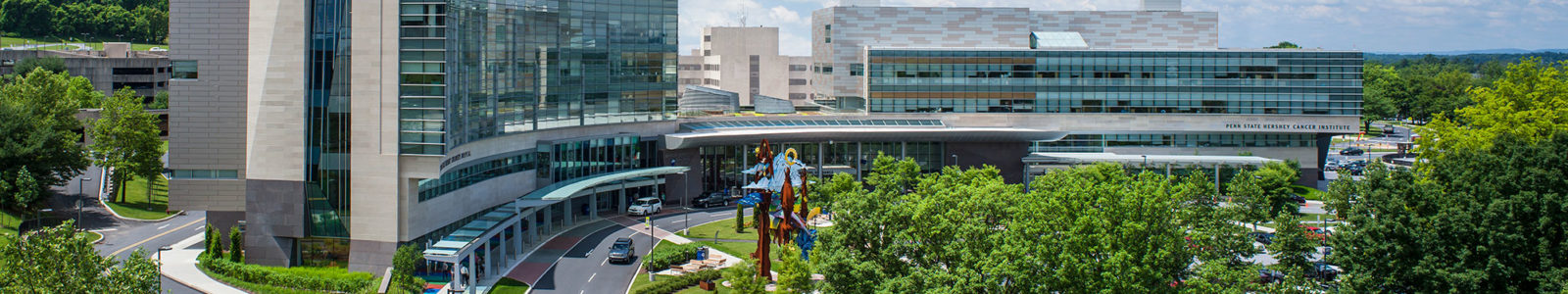 An aerial view of the campus of Penn State Health Milton S. Hershey Medical Center